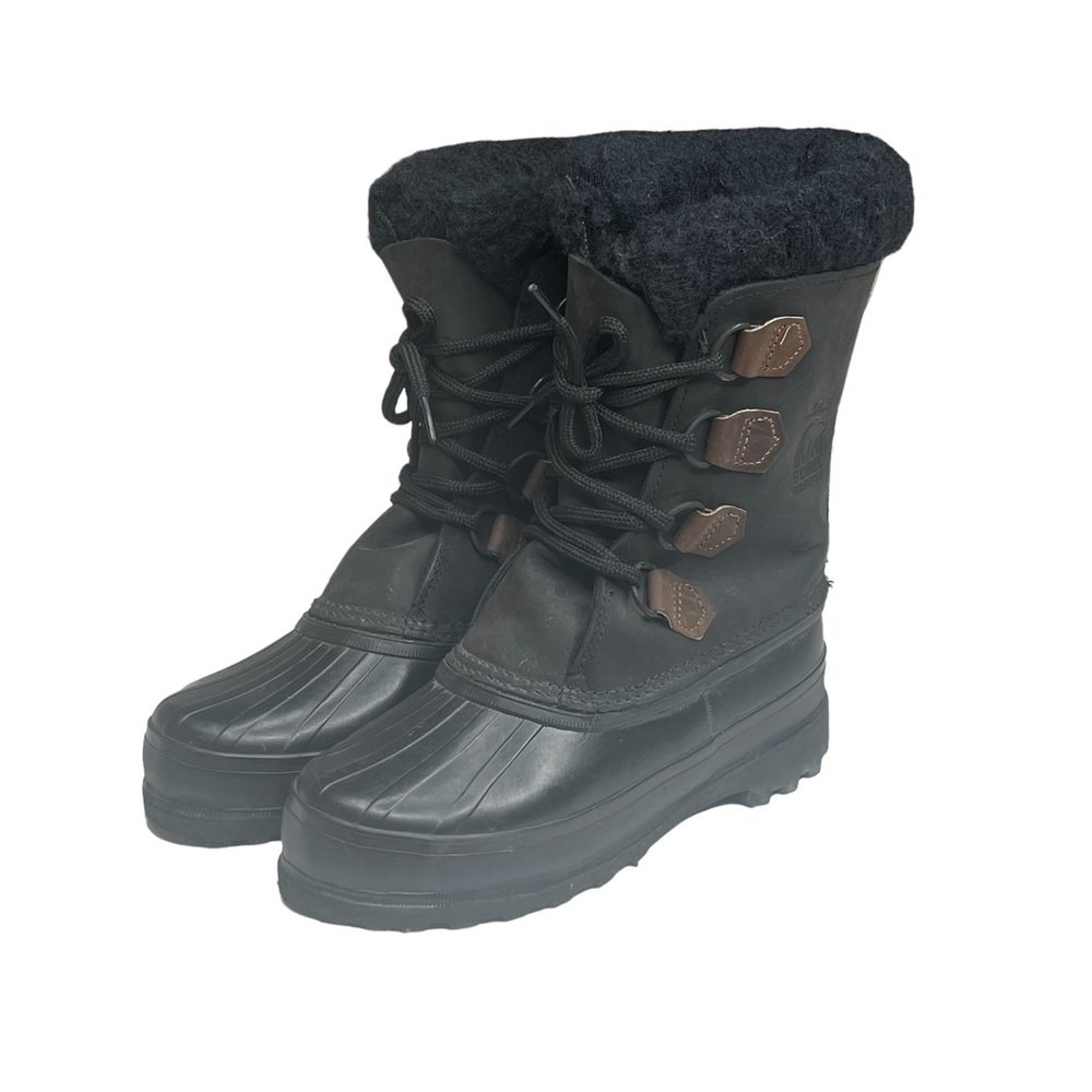 Vintage: Sorel ™ ✪ Alpine Felt Lined Wool Trim Leather Lug Sole Boots ✪ Black - Picture 8 of 16